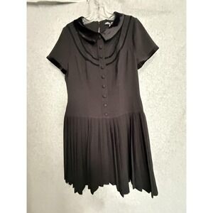 Spin Doctor Dress Womens Medium Black Collared Pleated Mini Fit & Flare Gothic